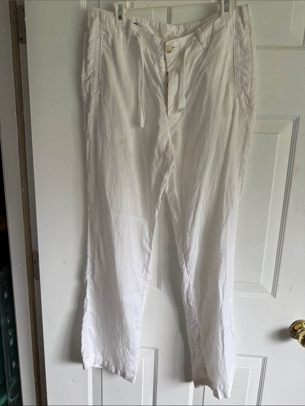 Perry Ellis White Linen-Blend Pants